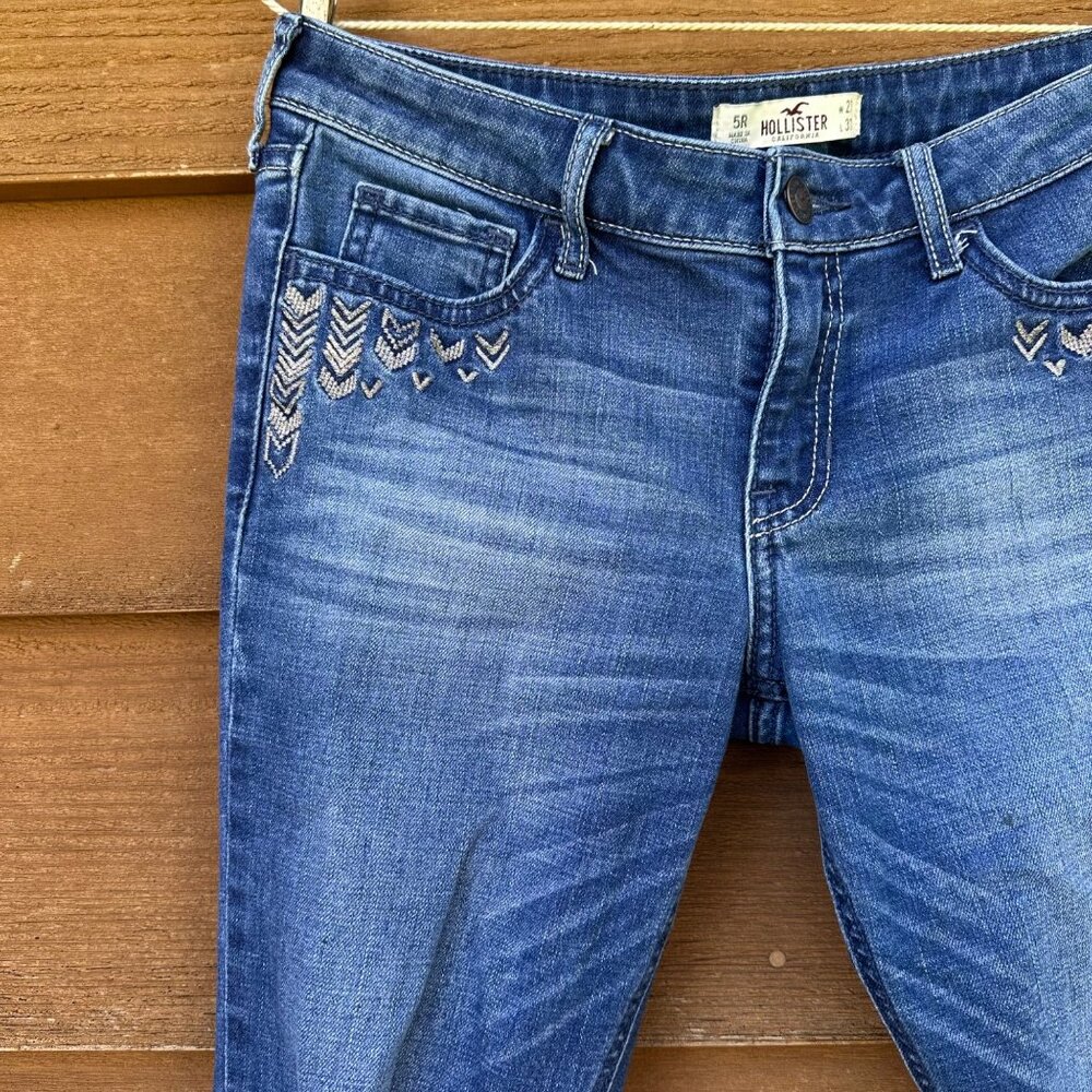 Hollister Embroidered Skinny Distressed MId-Rise Blue Jeans Size 5 - Picture 8 of 14